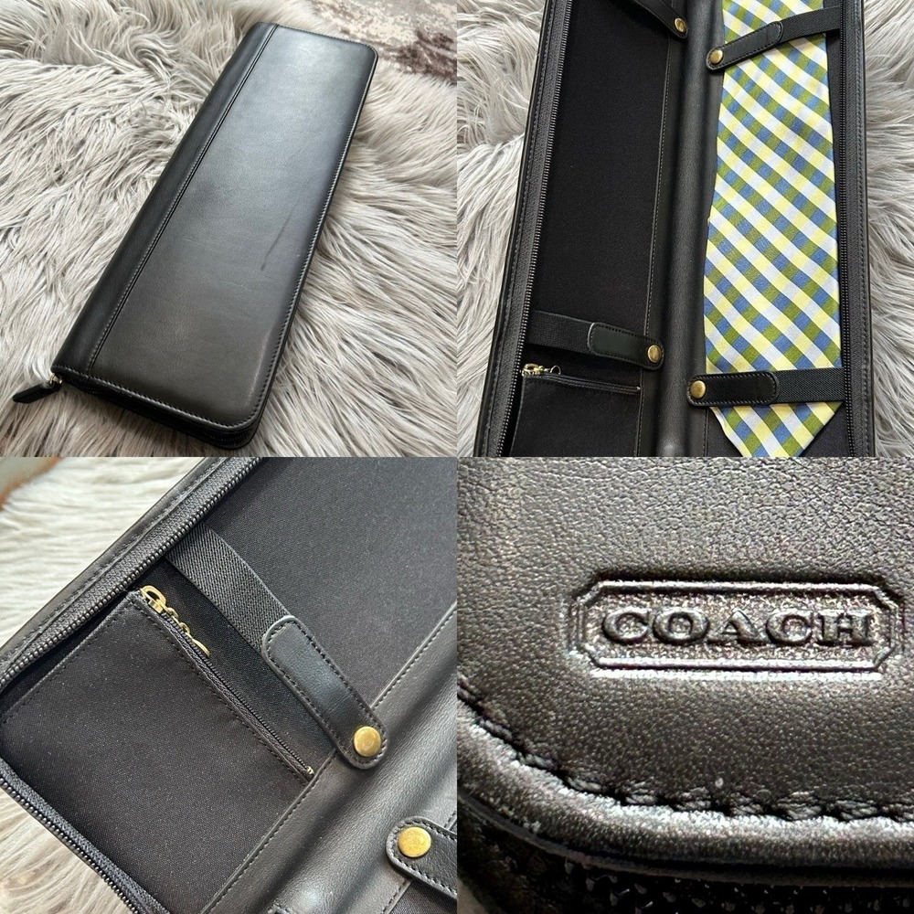 Coach Black Leather Zip Around Travel Tie Case